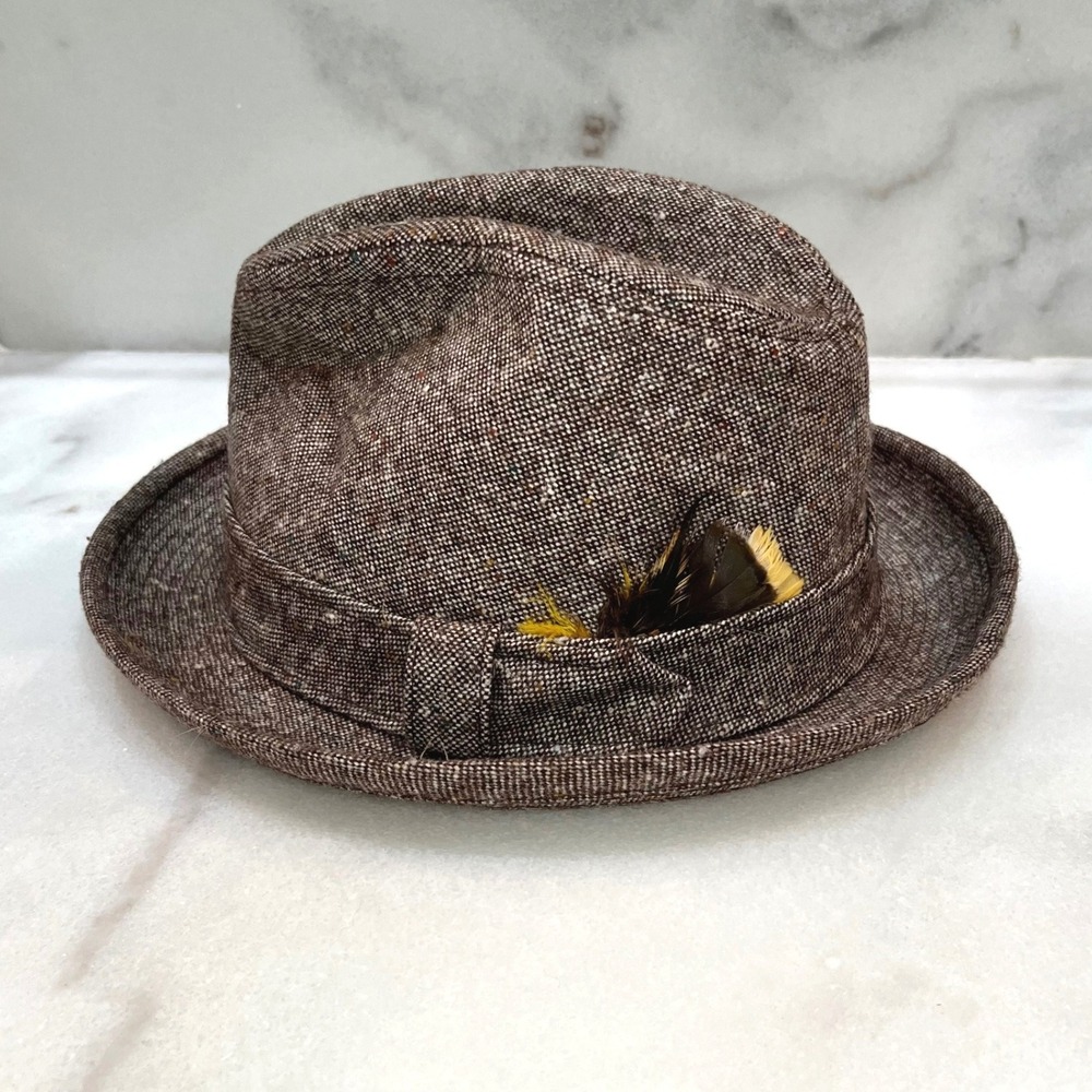 True Vintage Dobbs Tweed Fedora Hat Brown Size 7 1/8 Union Tag‎